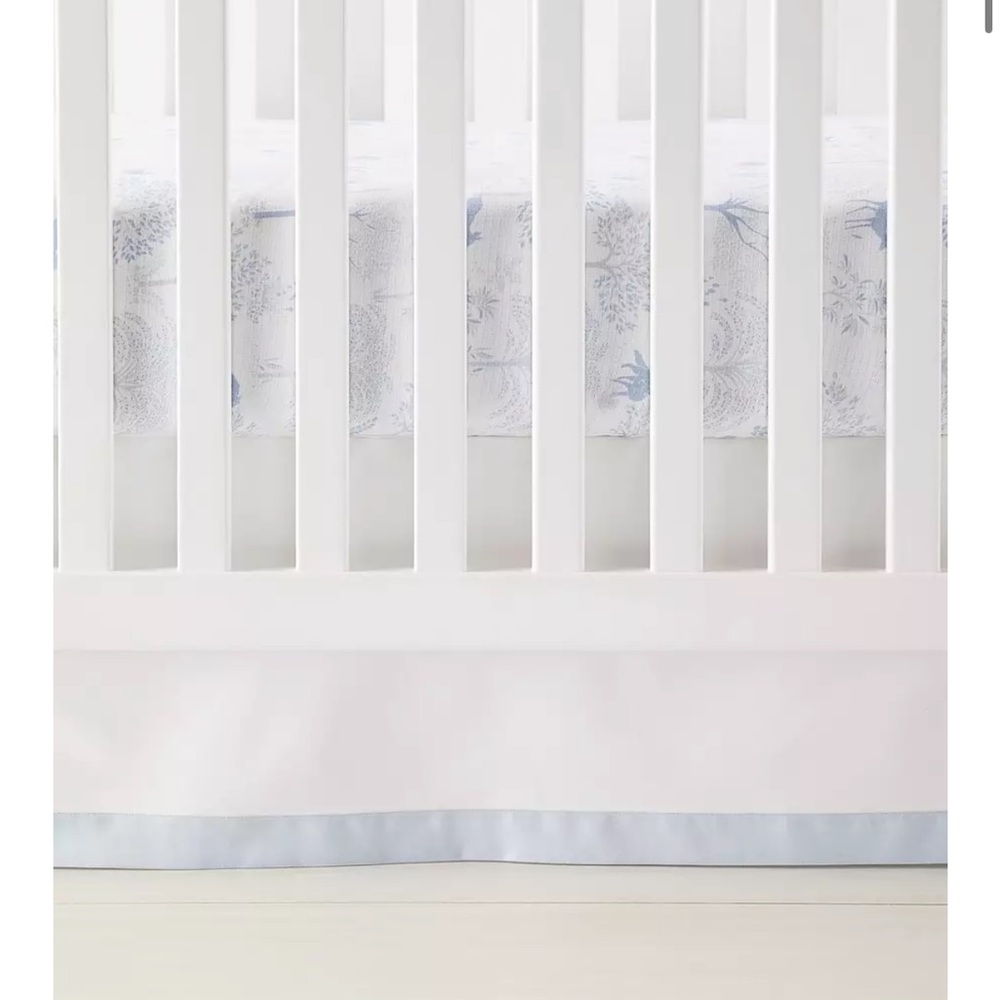 Serena & Lily White and Blue border frame crib skirt